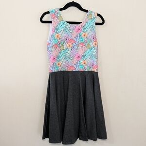 Malia + Kai Tropical Print Twirl Dress Pastel Black Floral Cotton Girls Size 8